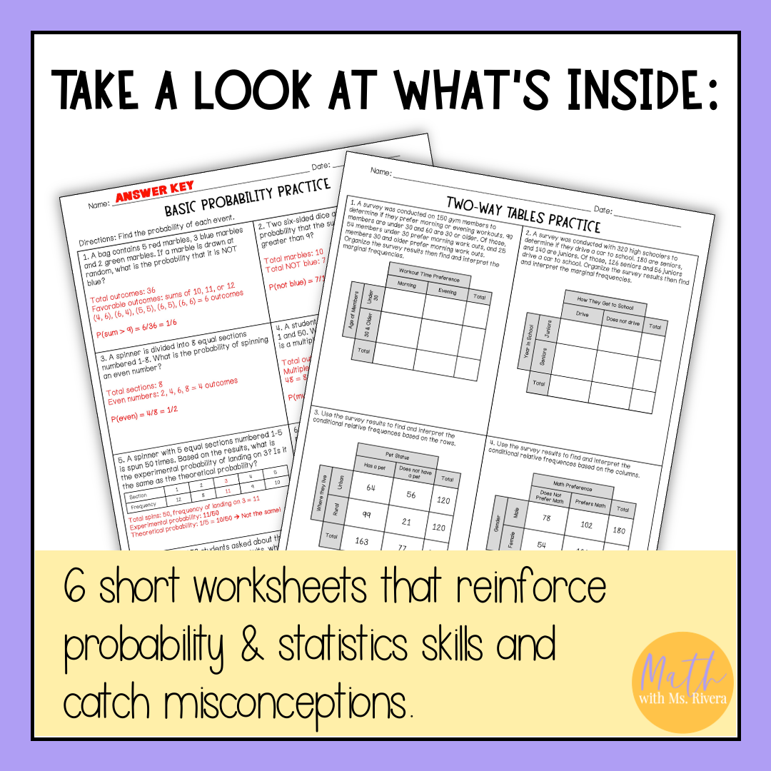 Probability and Statistics Practice Worksheets for Algebra 2 Homework - Image 4